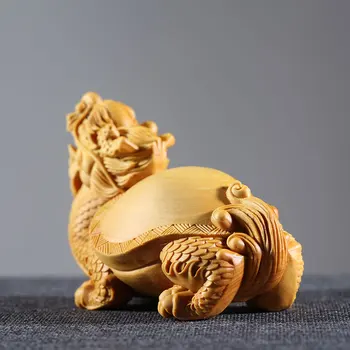 7CM Dragon Animal broasca Testoasa Rafinat Cimișir Sculpturi Decorare Auto Dragon Chinezesc din Lemn Masiv Ornamente Sculptură Meserii