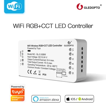 Gledopto WiFi Benzi cu LED-uri Controler 12V 24V RGB+CCT RGBCW Estompat Controller Tuya de Viață Inteligentă APP Alexa de Start Google Voice Control