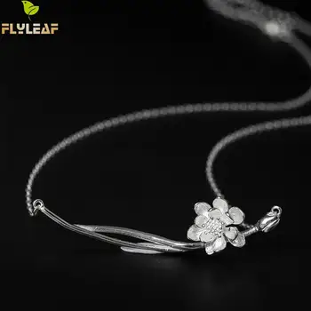 Flyleaf Argint 925 Floare De Lotus Coliere & Pandantive Pentru Femei Stil Chinezesc Clavicula Moda Bijuterii